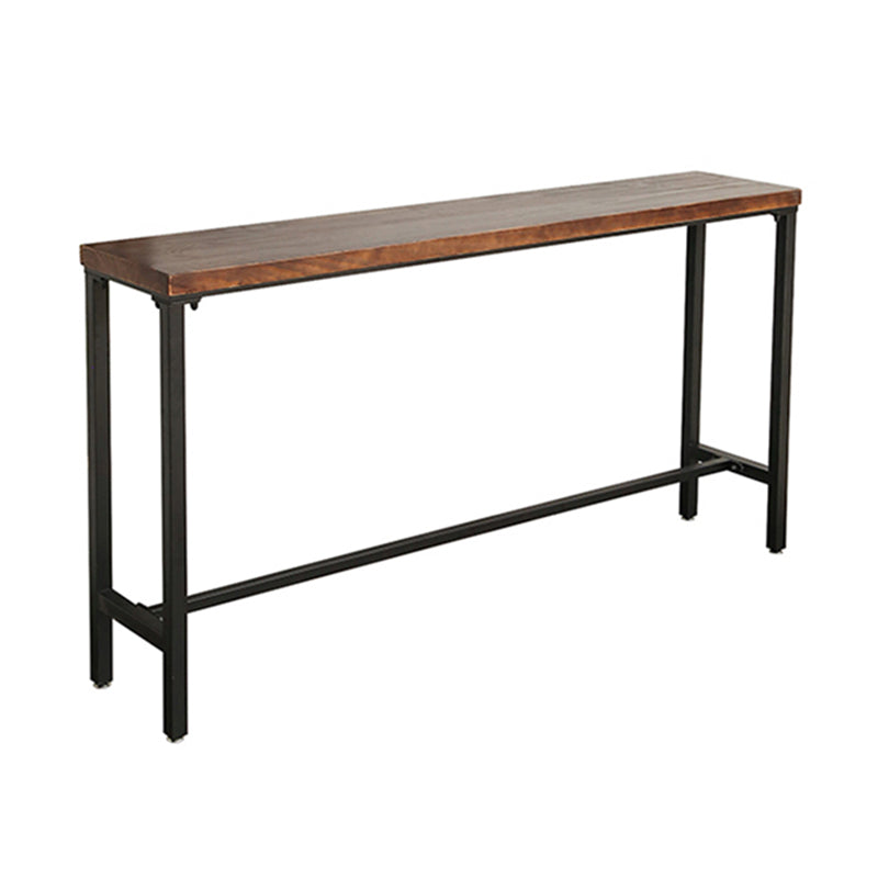 Industrial Brown Pub Table Rectangle Solid Wood Bar Height Table with Trestle Base