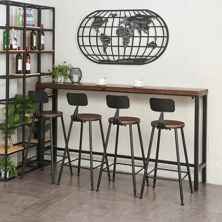 Industrial Brown Pub Table Rectangle Solid Wood Bar Height Table with Trestle Base