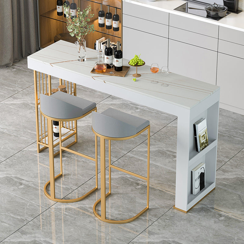 White Stone Table Rectangle Contemporary with Iron Base for Living Room