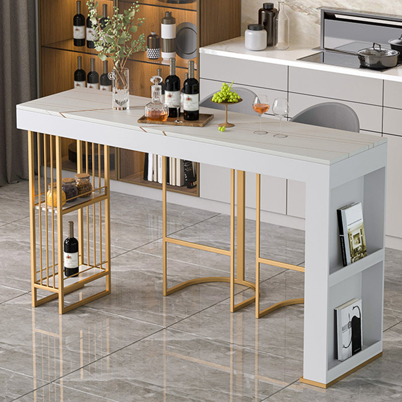 White Stone Table Rectangle Contemporary with Iron Base for Living Room