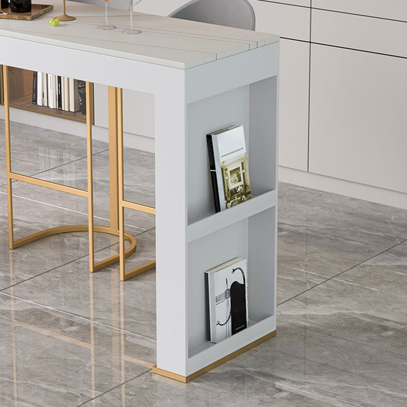 White Stone Table Rectangle Contemporary with Iron Base for Living Room