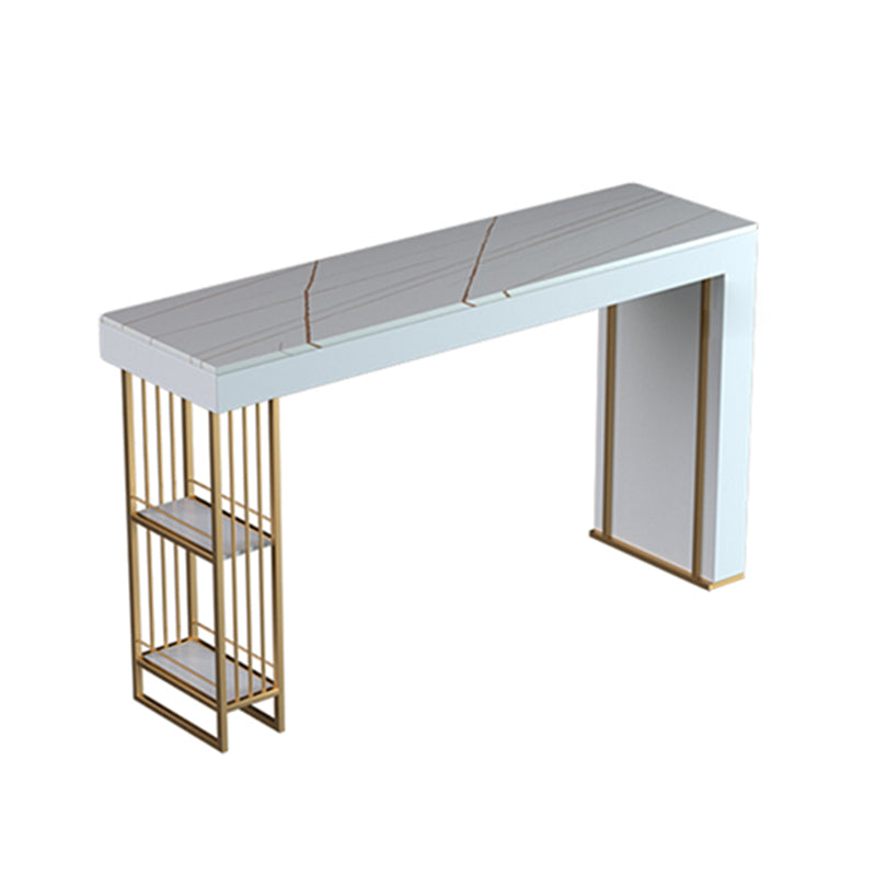 White Stone Table Rectangle Contemporary with Iron Base for Living Room