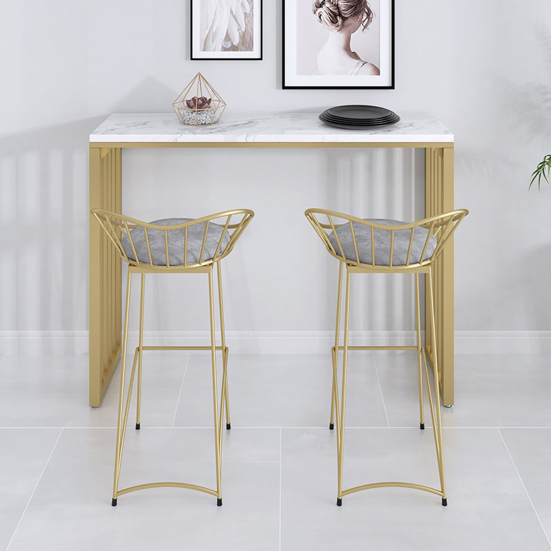 Rectangle Bar Dining Table White Faux Marble Top Bar Height Table with Sled Base