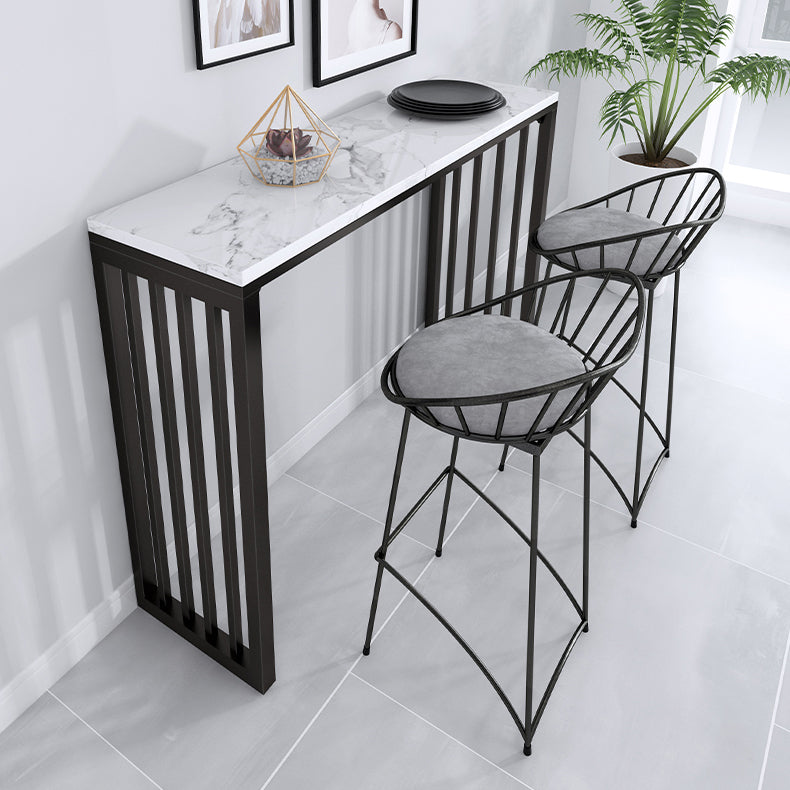 Rectangle Bar Dining Table White Faux Marble Top Bar Height Table with