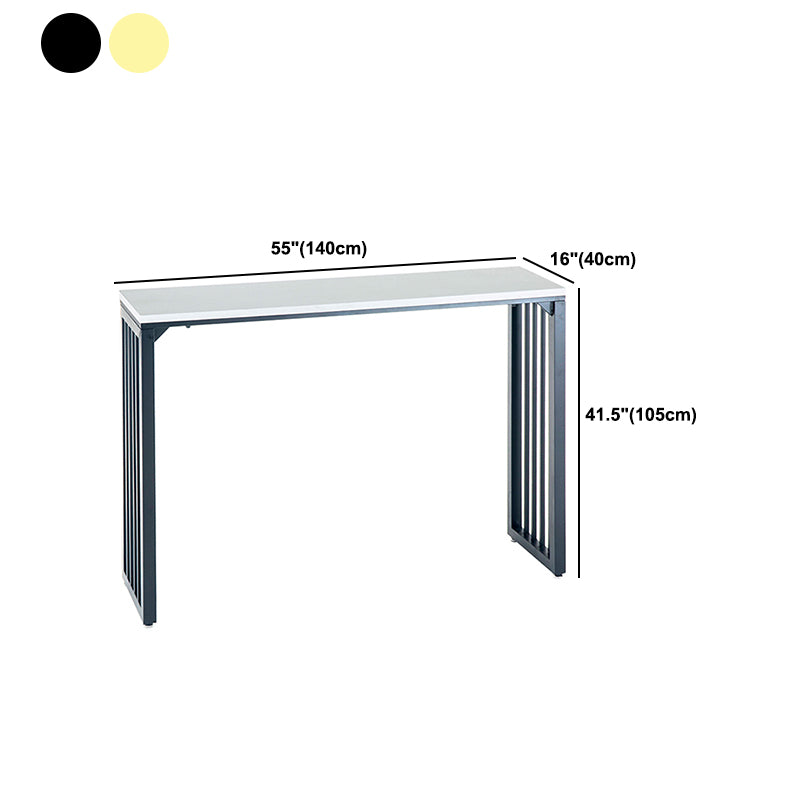 Rectangle Bar Dining Table White Faux Marble Top Bar Height Table with Sled Base
