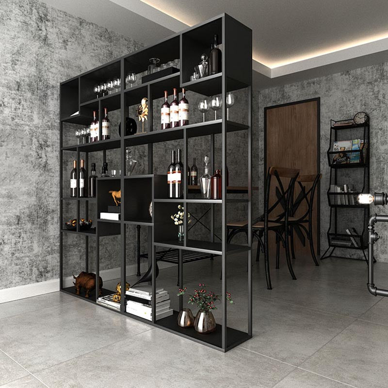 Metal Floor Wine Bottle Rack Industrial Wine Bottle Holder with Shelf