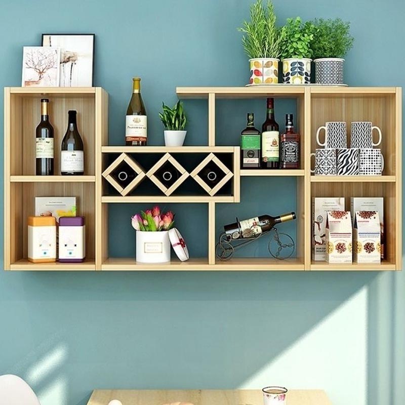 Wall Mounted Modern Wine Rack Wood Wine Rack with Shelf for Kitchen