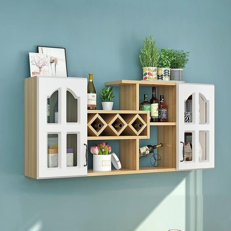 Wall Mounted Modern Wine Rack Wood Wine Rack with Shelf for Kitchen