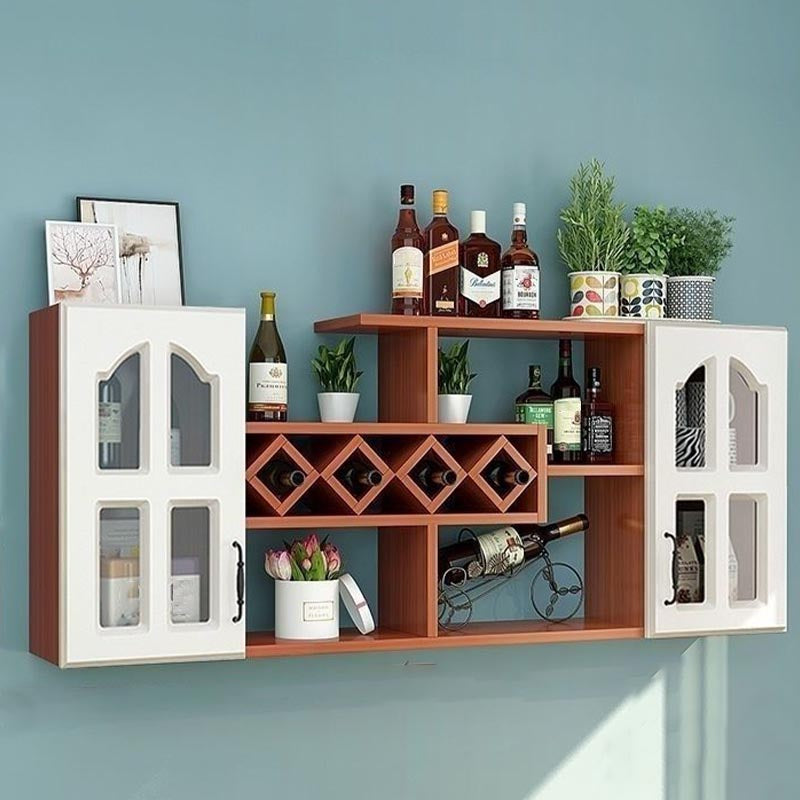 Wall Mounted Modern Wine Rack Wood Wine Rack with Shelf for Kitchen