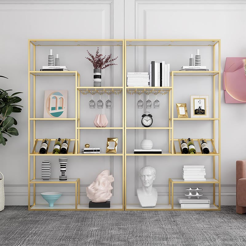 Metal Floor Wine Bottle & Glass Rack Modern Wine Rack Kit with Shelf