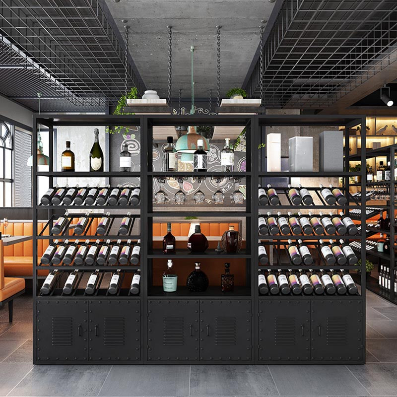 Metal Floor Wine Bottle & Glass Rack Modern Wine Holder Rack with Shelf