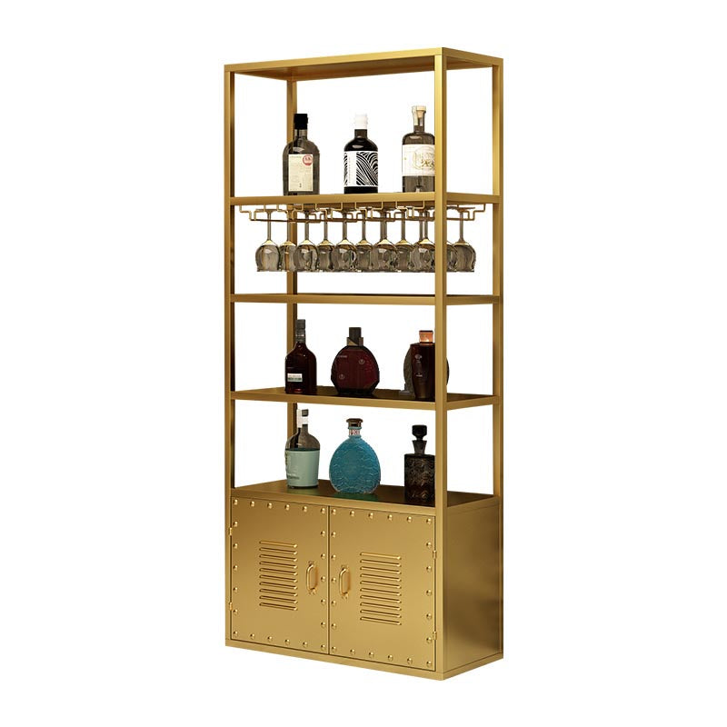 Metal Floor Wine Bottle & Glass Rack Modern Wine Holder Rack with Shelf