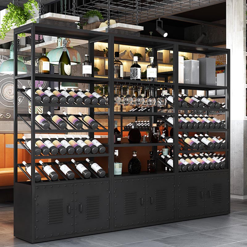 Metal Floor Wine Bottle & Glass Rack Modern Wine Holder Rack with Shelf