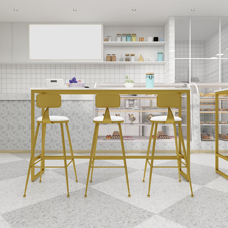 Glam 1/4 Pieces Bar Table Set Rectangle Stone Counter Table with High Stools for Balcony