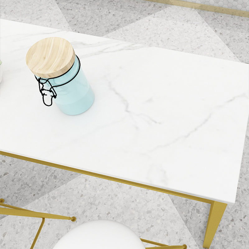 Glam 1/4 Pieces Bar Table Set Rectangle Stone Counter Table with High Stools for Balcony