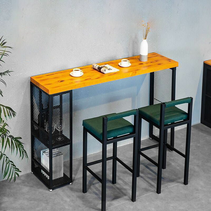 Industrial Rectangle Pub Table Set 1/3/5 Pieces Pine Wood Top Bar Table with Metal Stools