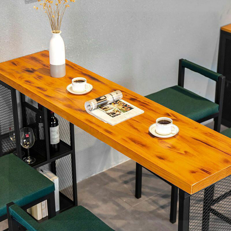 Industrial Rectangle Pub Table Set 1/3/5 Pieces Pine Wood Top Bar Table with Metal Stools