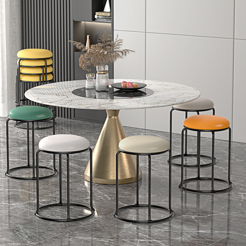 Modern Ottoman Leather Upholstered Tear Resistant Round Ottoman with Chair Legs