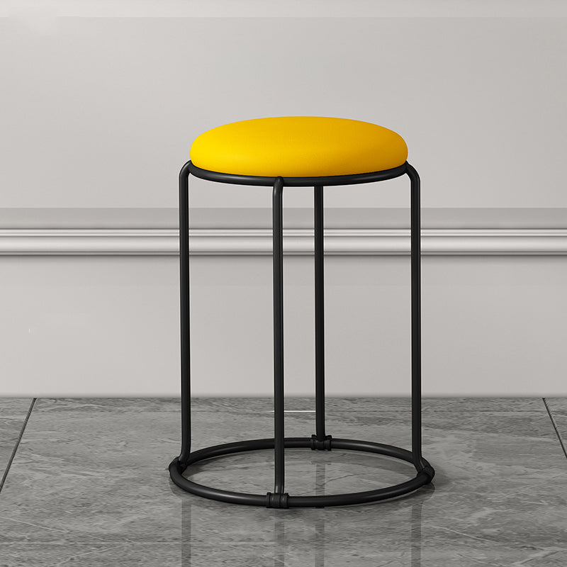 Modern Ottoman Leather Upholstered Tear Resistant Round Ottoman with Chair Legs