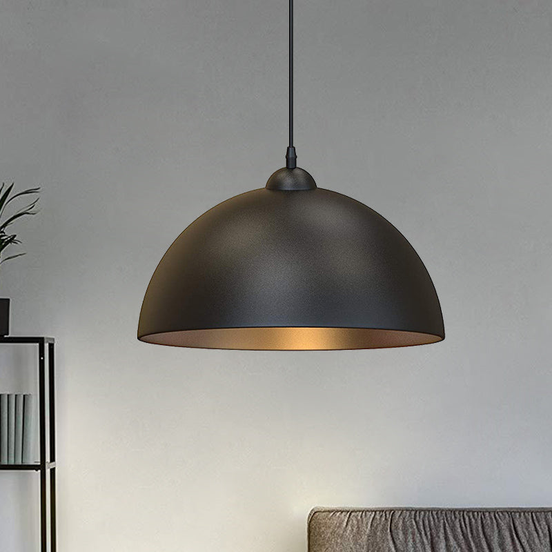 Dome Metal Pendant Lighting Industrial 1 Bulb Dining Room Ceiling Hang Fixture in Black