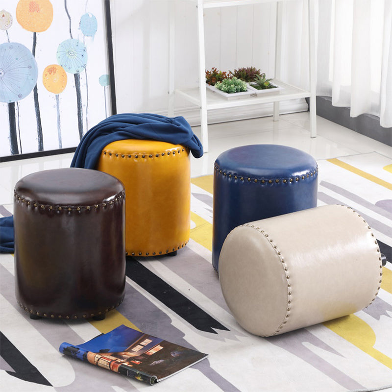 Round Contemporary Pouf Pure Color Nailhead Trim PU Leather Pouf Ottoman