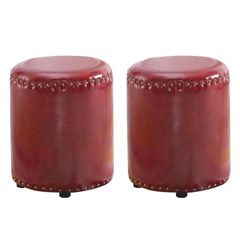 Round Contemporary Pouf Pure Color Nailhead Trim PU Leather Pouf Ottoman