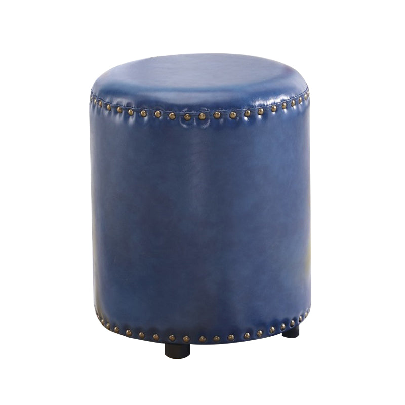 Round Contemporary Pouf Pure Color Nailhead Trim PU Leather Pouf Ottoman
