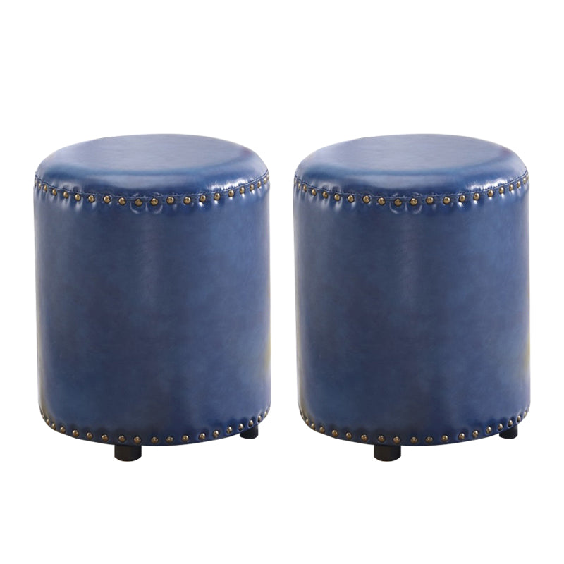 Round Contemporary Pouf Pure Color Nailhead Trim PU Leather Pouf Ottoman