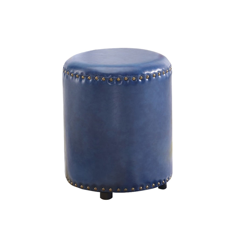 Round Contemporary Pouf Pure Color Nailhead Trim PU Leather Pouf Ottoman