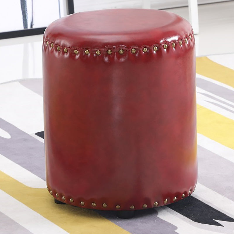 Round Contemporary Pouf Pure Color Nailhead Trim PU Leather Pouf Ottoman