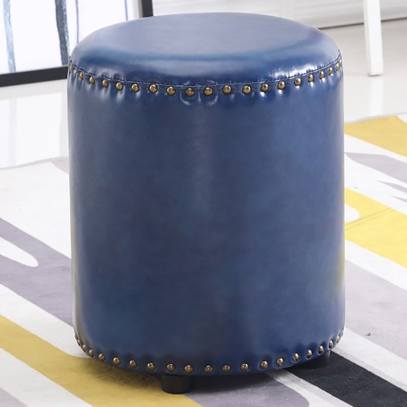 Round Contemporary Pouf Pure Color Nailhead Trim PU Leather Pouf Ottoman