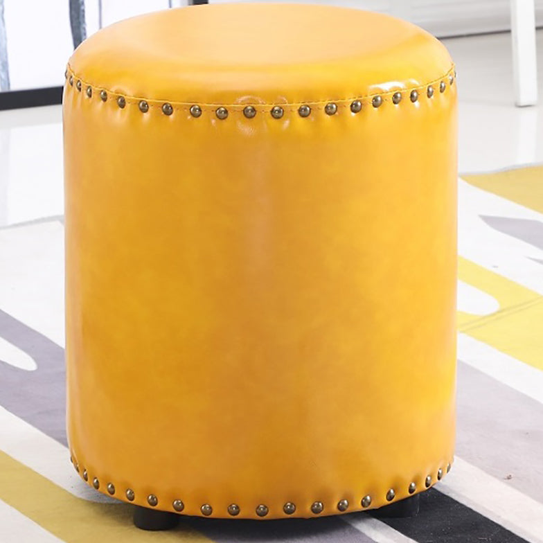 Round Contemporary Pouf Pure Color Nailhead Trim PU Leather Pouf Ottoman