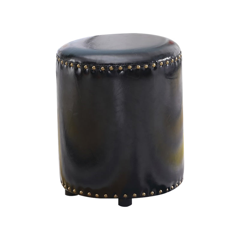 Round Contemporary Pouf Pure Color Nailhead Trim PU Leather Pouf Ottoman