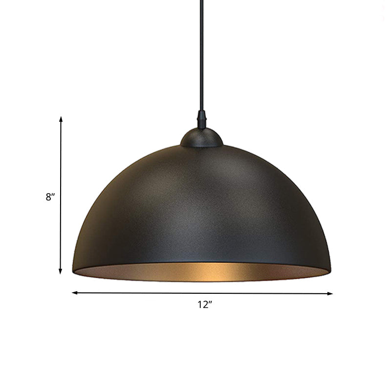 Dome Metal Pendant Lighting Industrial 1 Bulb Dining Room Ceiling Hang Fixture in Black