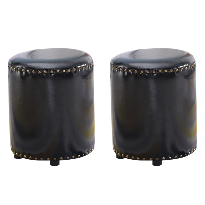 Round Contemporary Pouf Pure Color Nailhead Trim PU Leather Pouf Ottoman