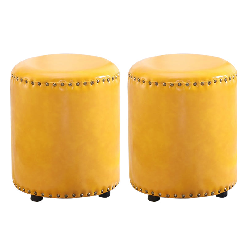Round Contemporary Pouf Pure Color Nailhead Trim PU Leather Pouf Ottoman