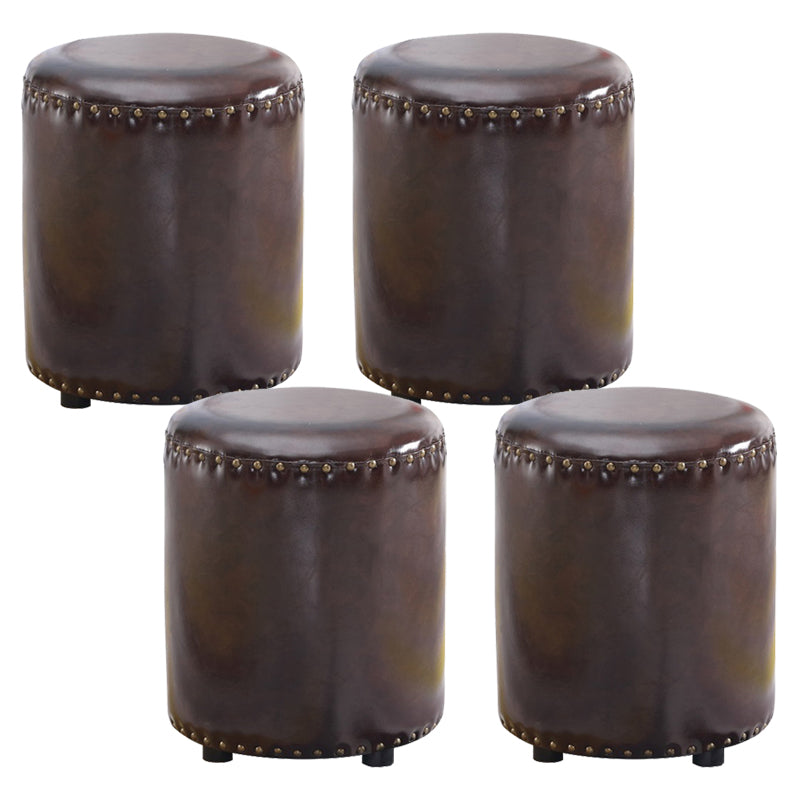Round Contemporary Pouf Pure Color Nailhead Trim PU Leather Pouf Ottoman