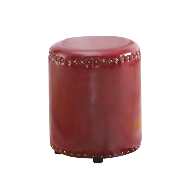 Round Contemporary Pouf Pure Color Nailhead Trim PU Leather Pouf Ottoman