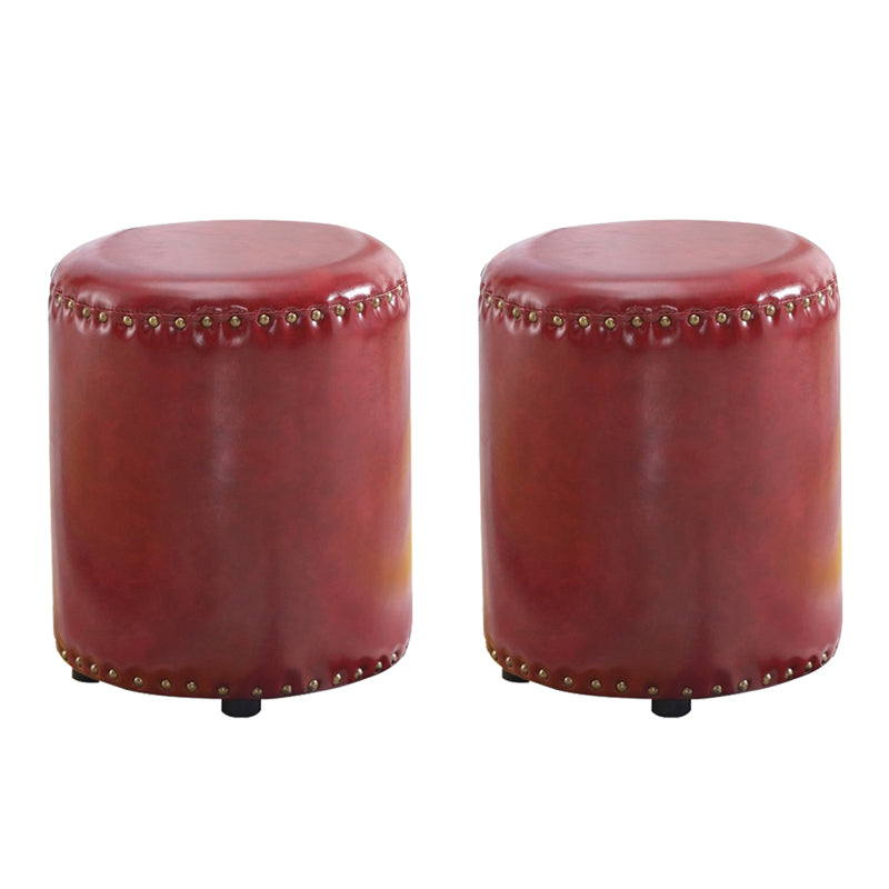 Round Contemporary Pouf Pure Color Nailhead Trim PU Leather Pouf Ottoman