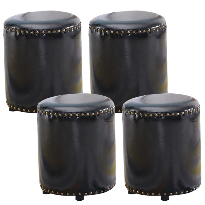 Round Contemporary Pouf Pure Color Nailhead Trim PU Leather Pouf Ottoman