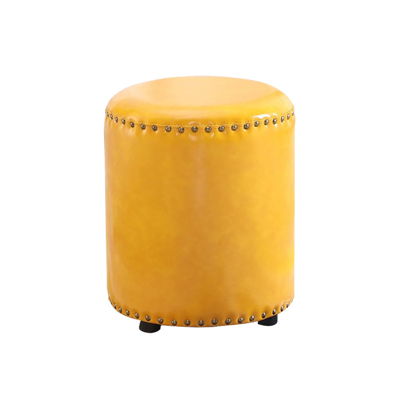 Round Contemporary Pouf Pure Color Nailhead Trim PU Leather Pouf Ottoman