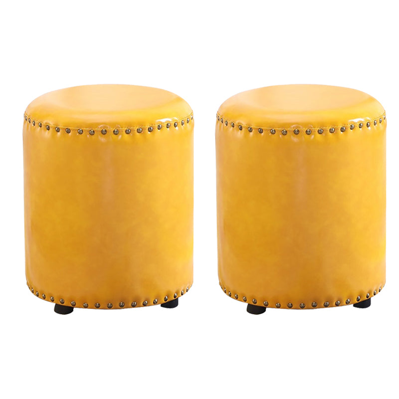 Round Contemporary Pouf Pure Color Nailhead Trim PU Leather Pouf Ottoman