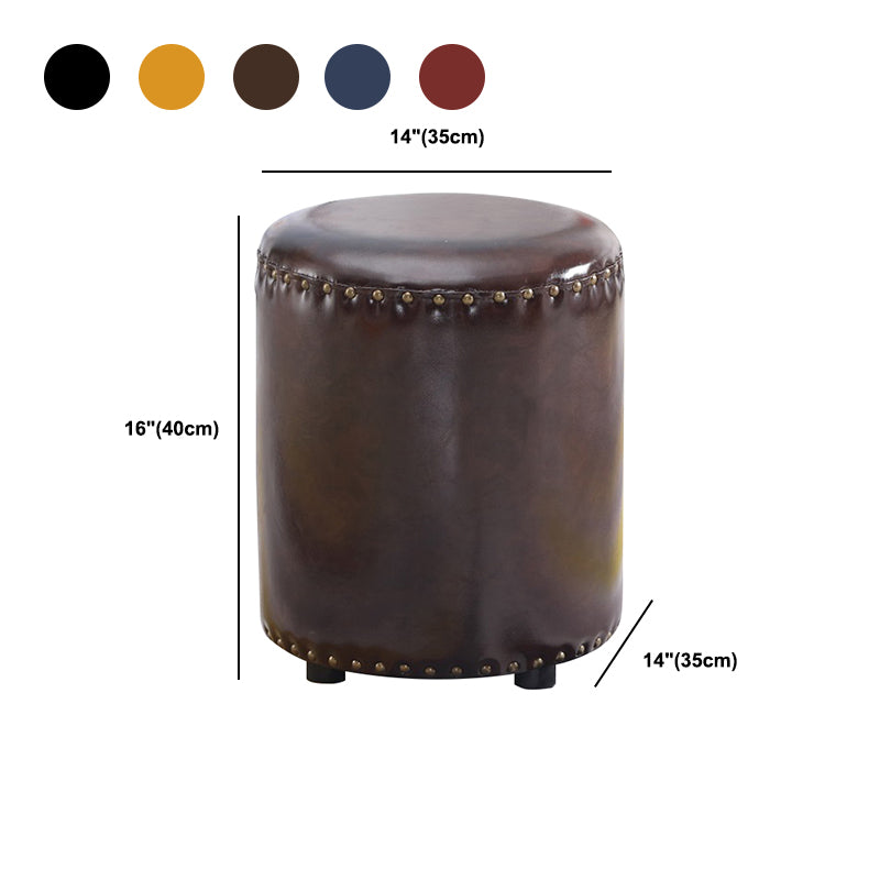 Round Contemporary Pouf Pure Color Nailhead Trim PU Leather Pouf Ottoman