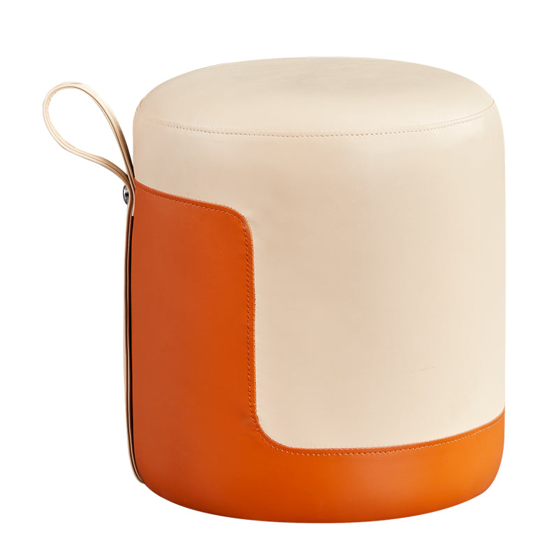 Faux Leather Pouf Round Patchwork Water Resistant Contemporary Pouf Ottoman