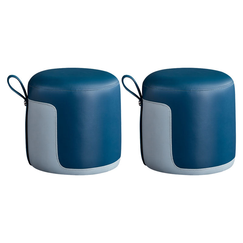 Faux Leather Pouf Round Patchwork Water Resistant Contemporary Pouf Ottoman