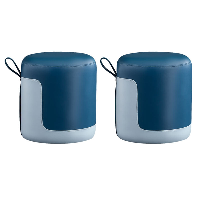 Faux Leather Pouf Round Patchwork Water Resistant Contemporary Pouf Ottoman