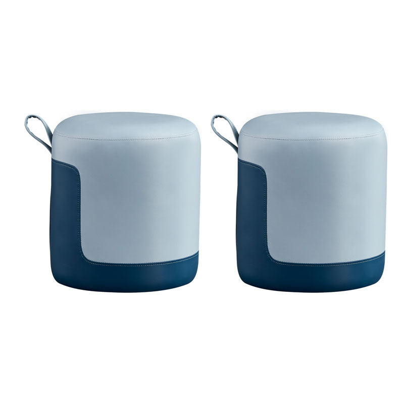 Faux Leather Pouf Round Patchwork Water Resistant Contemporary Pouf Ottoman