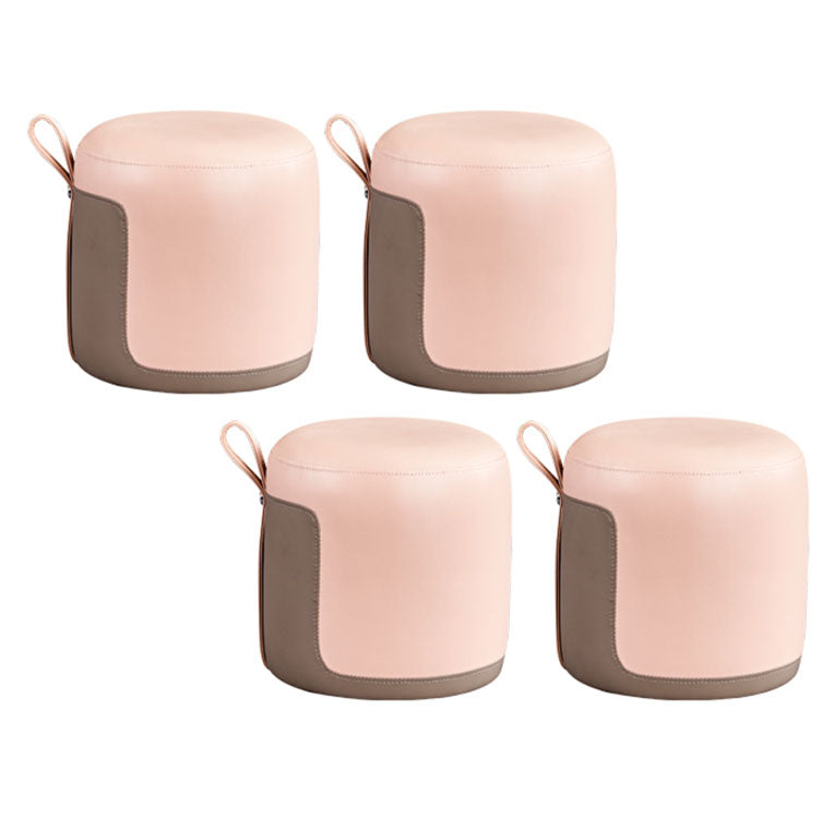 Faux Leather Pouf Round Patchwork Water Resistant Contemporary Pouf Ottoman