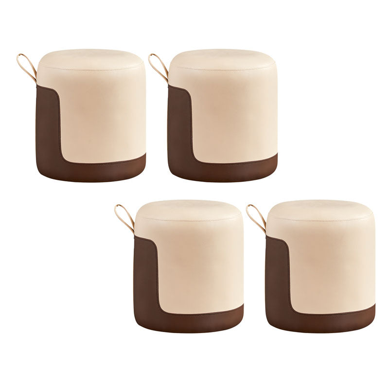 Faux Leather Pouf Round Patchwork Water Resistant Contemporary Pouf Ottoman