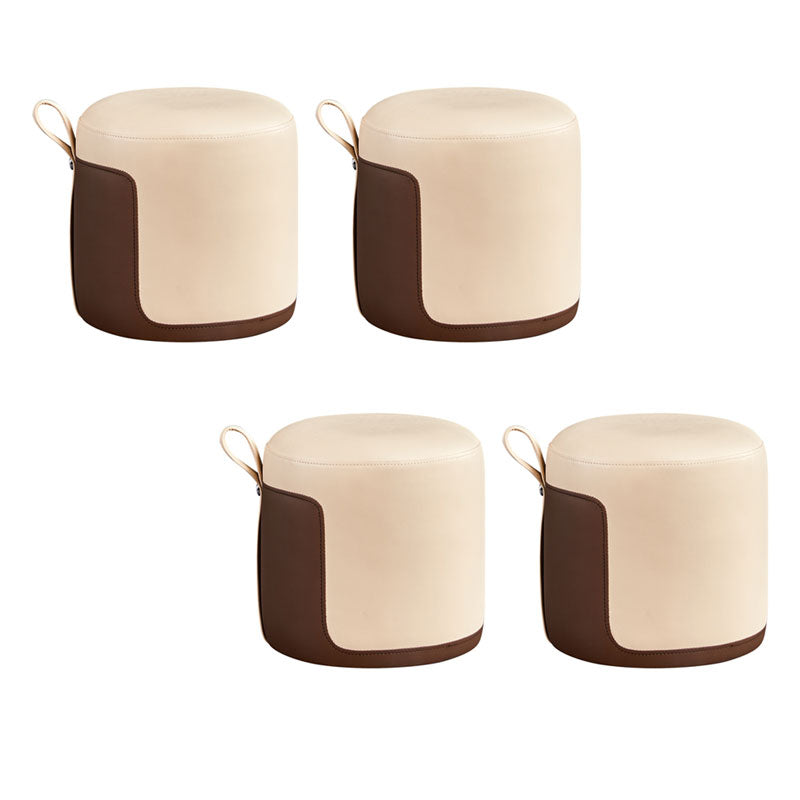 Faux Leather Pouf Round Patchwork Water Resistant Contemporary Pouf Ottoman